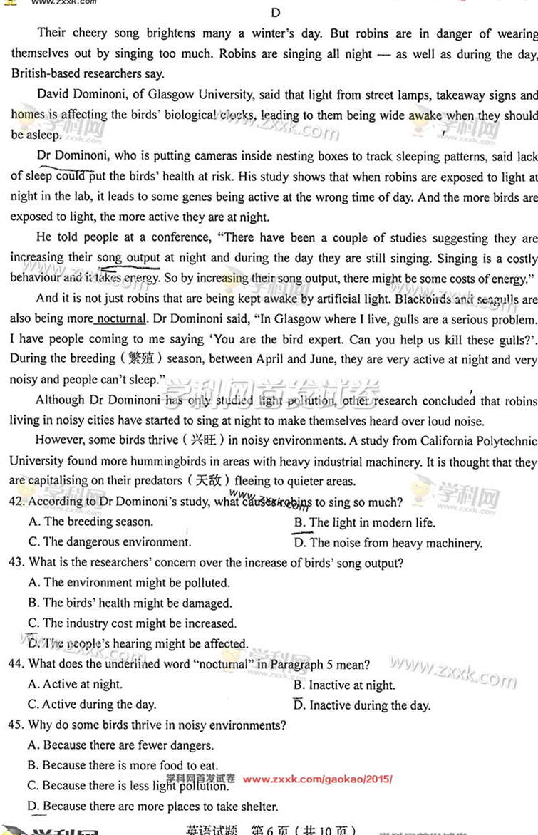 2015���Ĵ��߿�Ӣ�Zԇ�}��6��