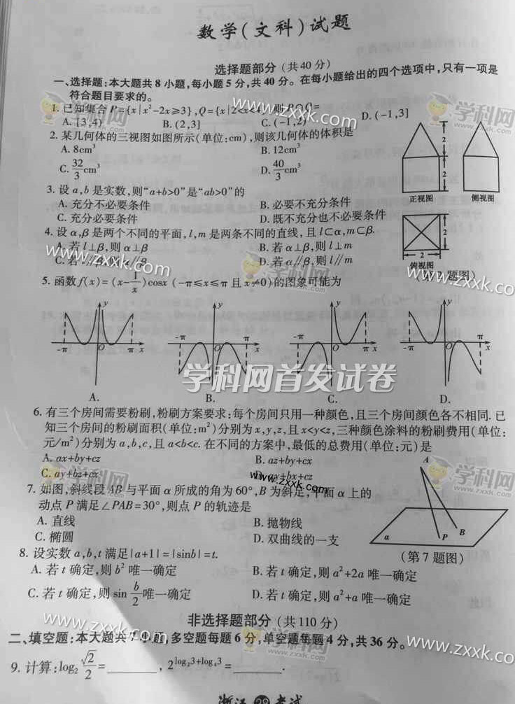 2015�㽭�߿��ĿƔ�(sh��)�W(xu��)ԇ�}