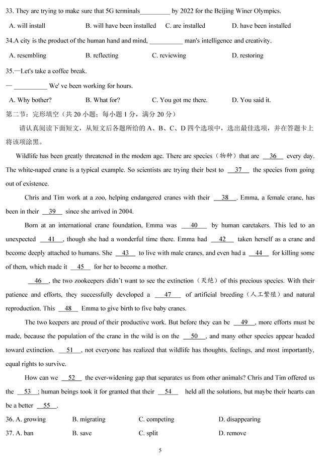 2019��߿����KʡӢ�Z(y��)ԇ�}��5��